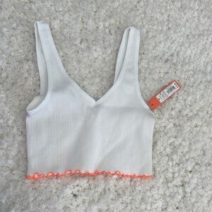 Colsie White Ribbed Top with Orange Accents